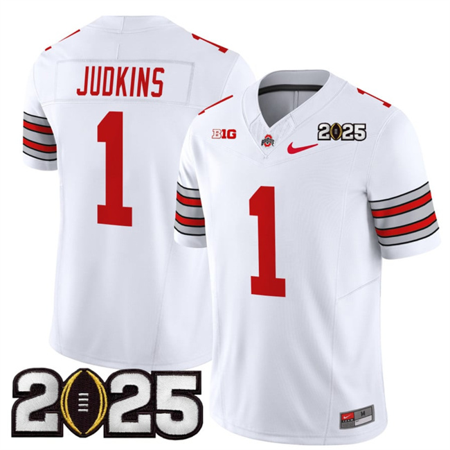Men Ohio State Buckeyes #1 Quinshon Judkins White 2025 CFP Final Patch F.U.S.E. Vapor Limited Stitched  NCAA Jersey